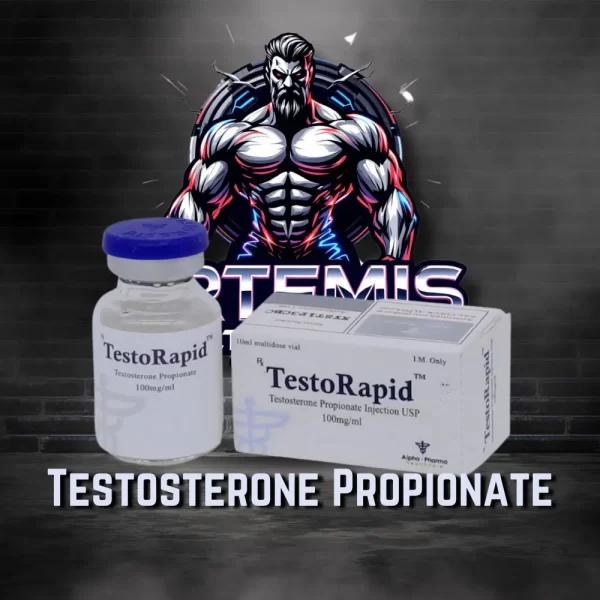 TestoRapid-injektiopullo. (Testipropionaatti) Suomessa Alpha-Pharma Healthcaren toimesta